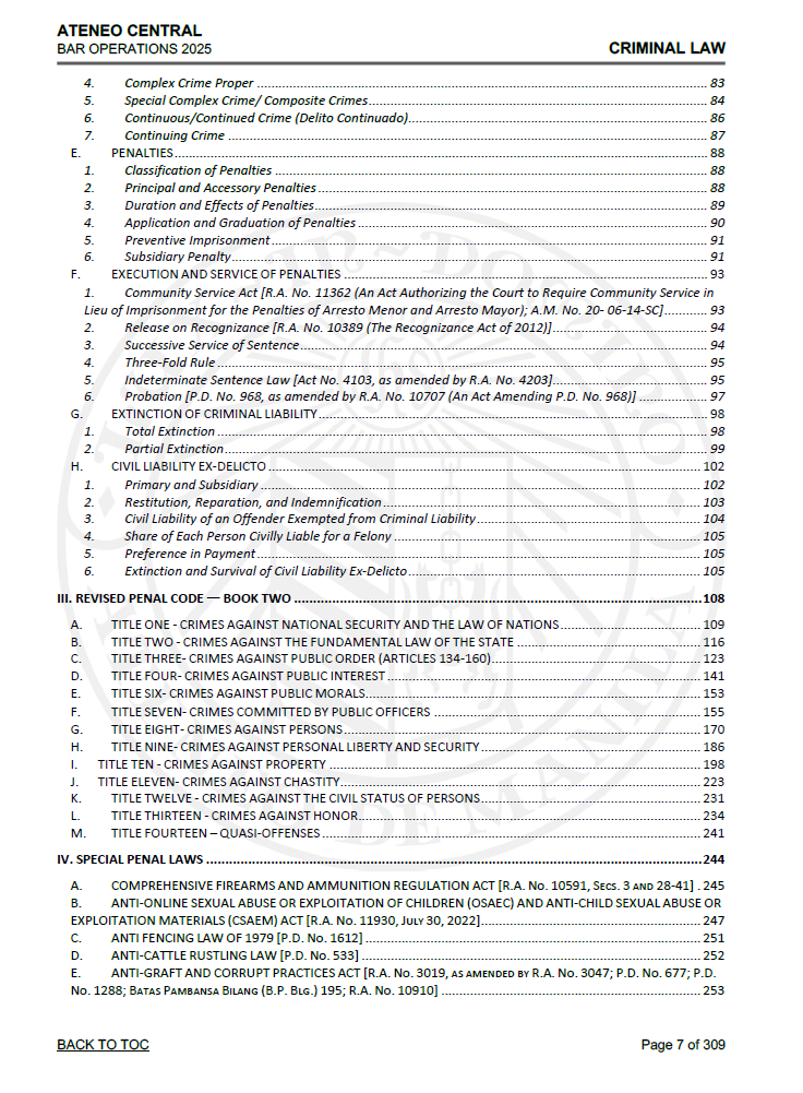 Ateneo Bluenotes Bar Reviewer 2025 - Criminal Law