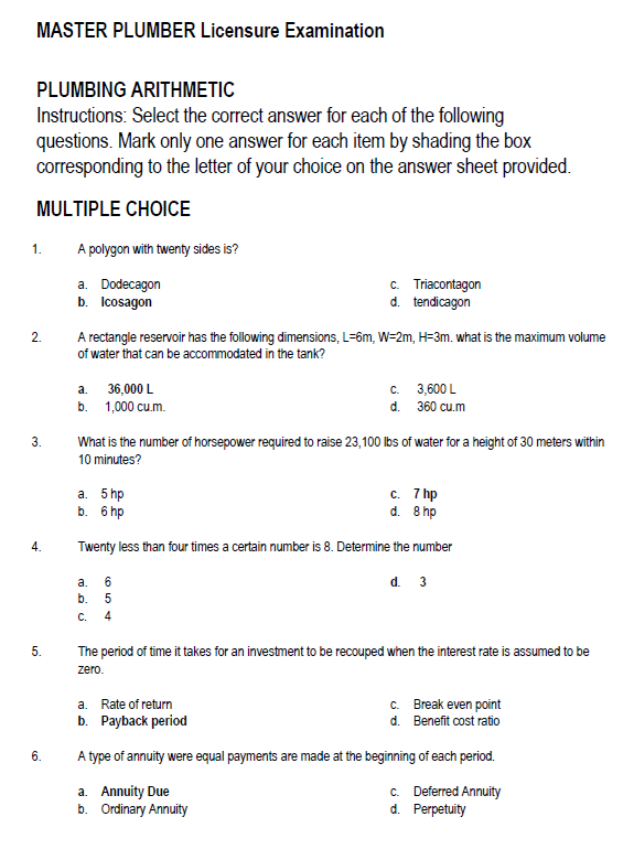 Master Plumber Licensure  Exam Reviewer