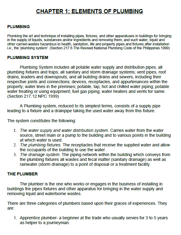 Master Plumber Licensure  Exam Reviewer