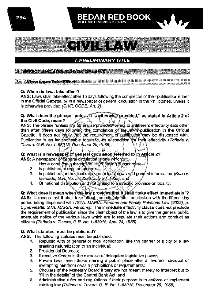 Bedan Redbook 2025 Civil Law
